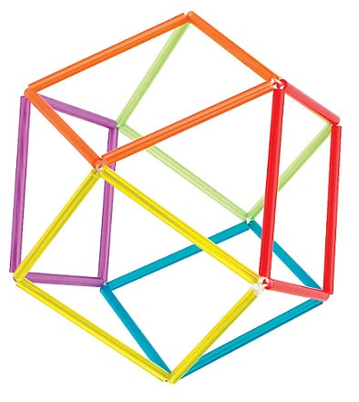 An image of the Geo Twister toy. The Geo Twister is made up of coloured plastic tubing connected together by string that allows you to manipulate the toy into 3 dimensional shapes.