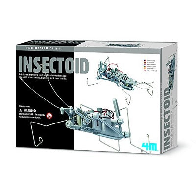 Retail packaging for the Insectoid robotics kit. Packaging illustrates a silver metallic insect robot.