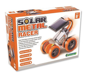 Boxed educational science activity kit with build your own solar metal racer activity