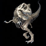 Load image into Gallery viewer, T-shirt design of an articulated t-rex skeleton on a black background
